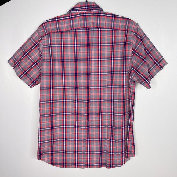 Banana Republic Mens M 15-15.5 Pink Blue Plaid Short Sleeve Button Down Shirt - Picture 2 of 8